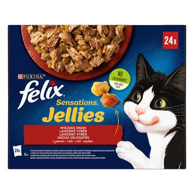 FELIX Sensations Jellies Multipack hovädzie s rajčinami/ kura s mrkvou/ kačica/ jahňacie v och. želé 24x85g