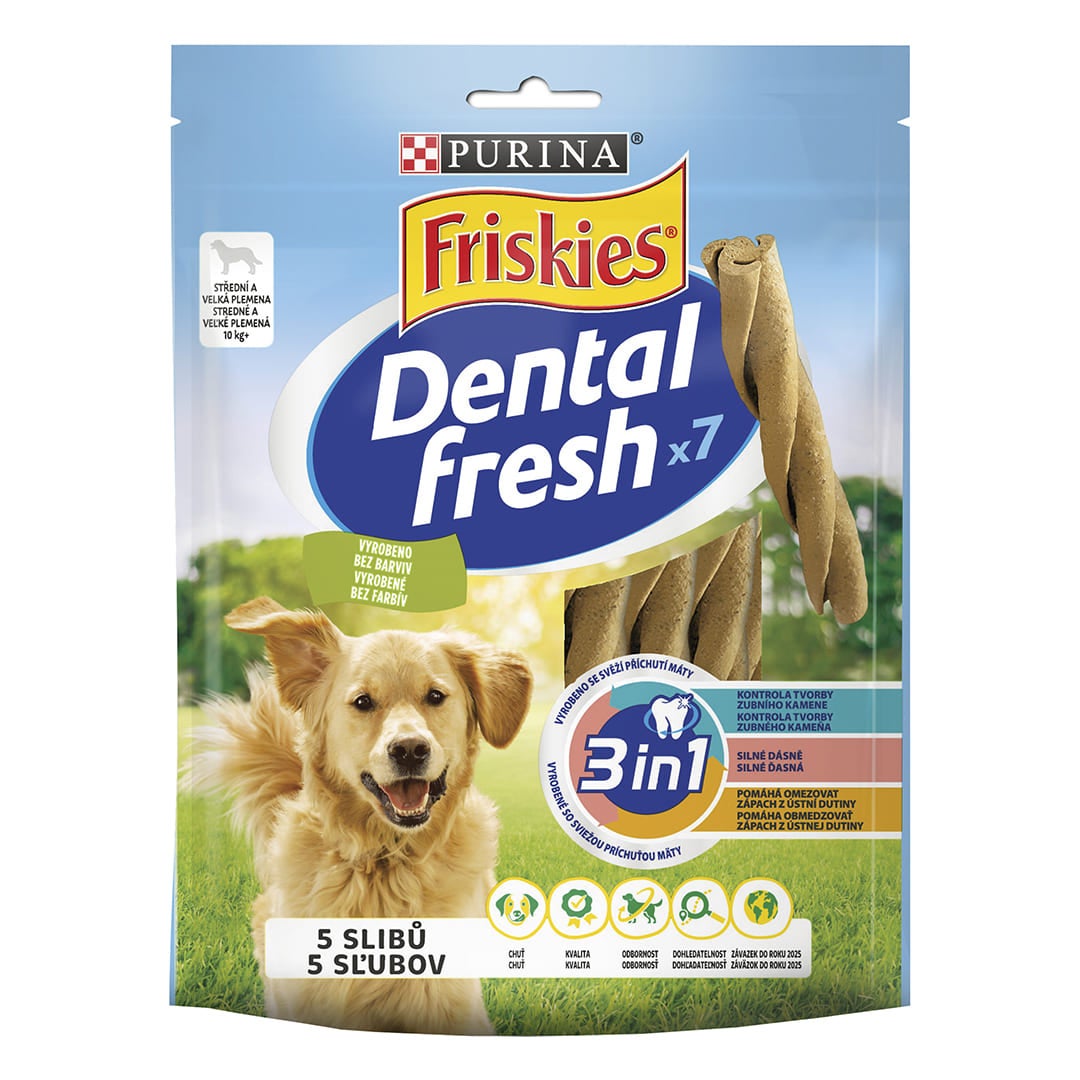 Purina Friskies Dental Fresh – 6 Beutel Für Mittelgroße & Große Hunde, Zahnpflege-Kauriegel Mit Minze Für Frischen Atem & Gesundes Zahnfleisch