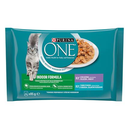 PURINA ONE Multipack Indoor mini filetky s tuniakom a zelenými fazuľkami / s teľacím a mrkvou v šťave