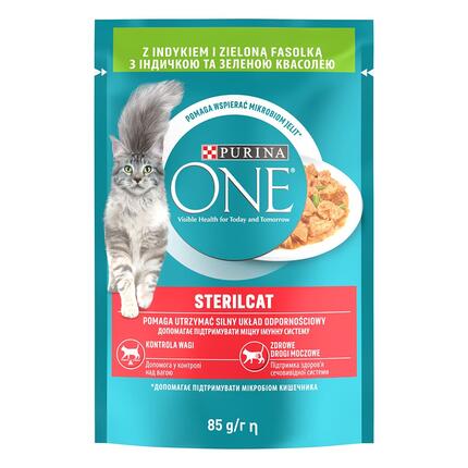 PURINA ONE Sterilcat mini filetky s morkou a zelenými fazuľkami v šťave