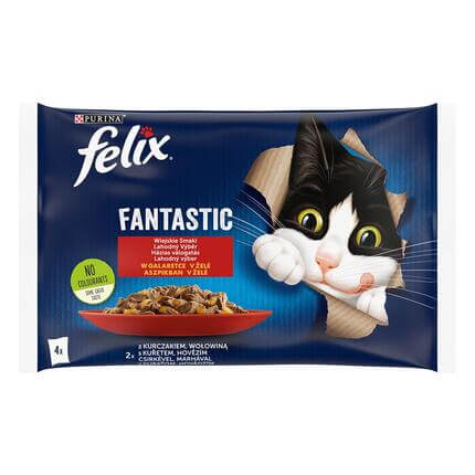 FELIX Fantastic Multipack hovädzie/kura v želé 4x85g