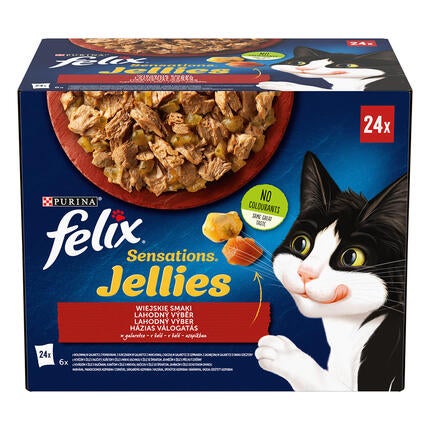 FELIX Sensations Jellies Multipack hovädzie s rajčinami/ kura s mrkvou/ kačica/ jahňacie v och. želé 24x85g