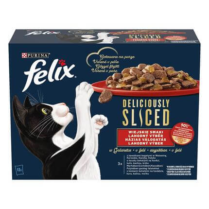 FELIX Deliciously sliced Multipack hovädzie/kura/kačica/morka v želé 12x80g