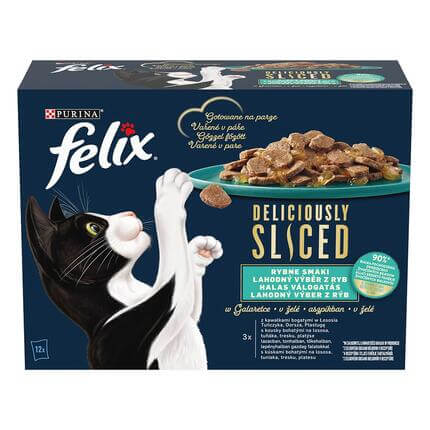 FELIX Deliciously sliced Multipack losos/ tuniak/ treska/ platesa v želé 12x80g