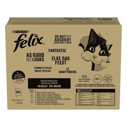 FELIX Fantastic Multipack hovädzie/ kura/ tuniak/ treska v želé 80x85g