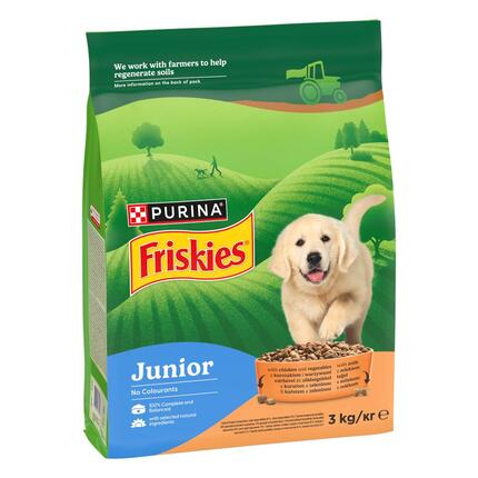 Friskies® Junior s kuraťom a zeleninou s mliekom