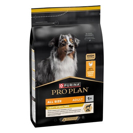 PRO PLAN ALL SIZES ADULT LIGHT STERILISED granule pre psov s kuraťom