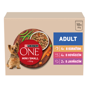 Purina® ONE® Mini Dog Adult kapsičky pre psov kura, hovädzie, jahňacie v šťave