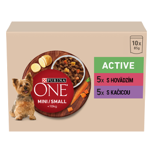 Purina® ONE® Mini Dog Active, kapsičky pre psov hovädzie, kačka v šťave
