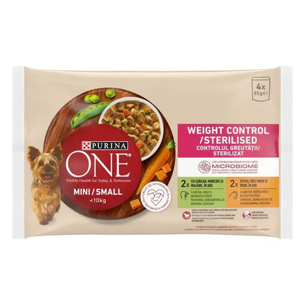 Purina ONE® MINI Dog Weight Control Morka a kura v šťave - predná strana