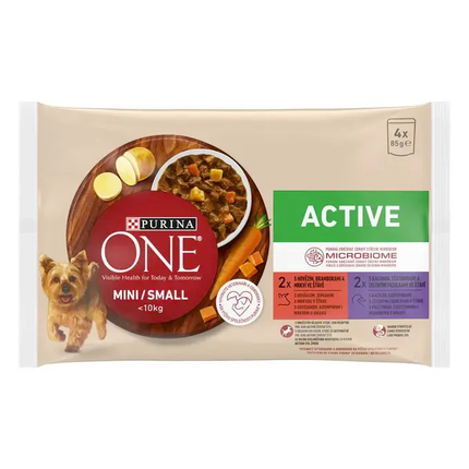 Purina ONE MINI Dog Active Hovädzie a kačica v šťave - predná strana