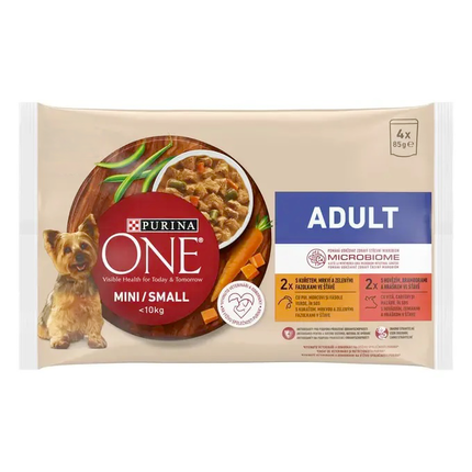 Purina ONE® MINI Dog Adult Kura a hovädzie v šťave - predná strana
