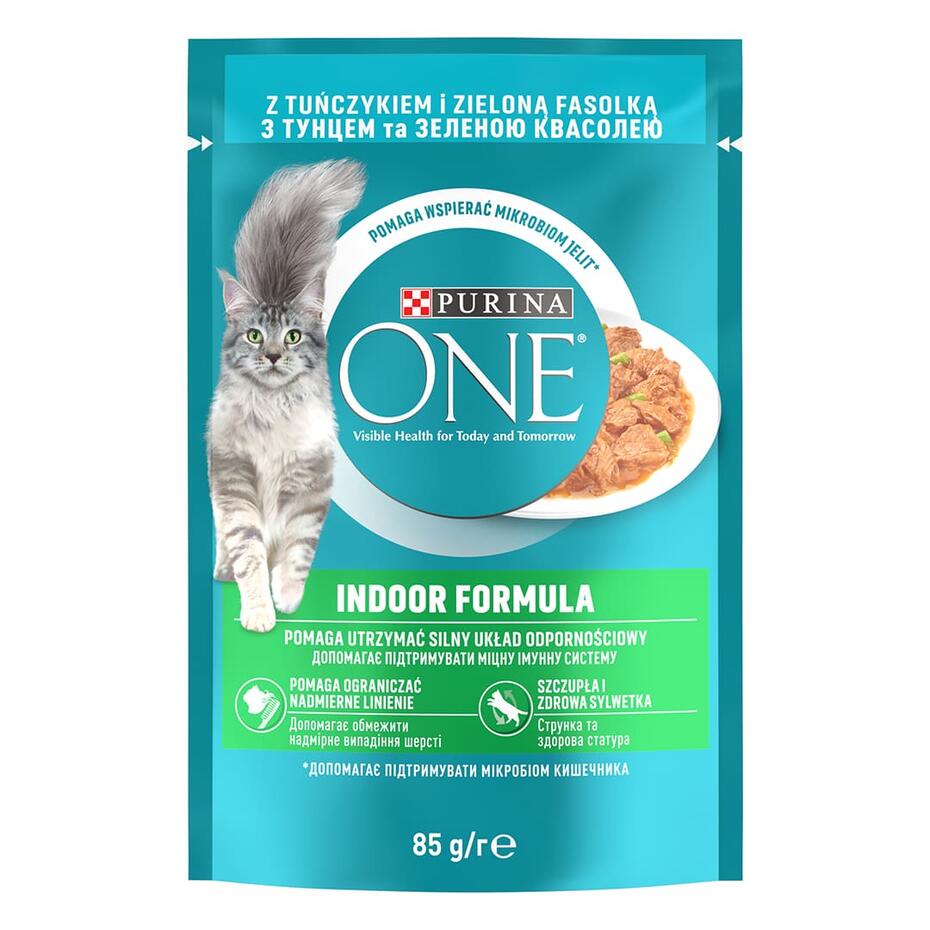 PURINA ONE Indoor mini filetky s tuniakom a zelenými fazuľkami v šťave