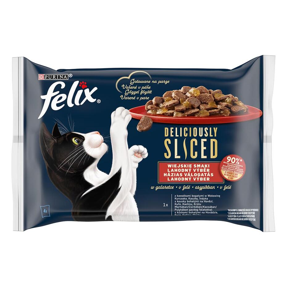 FELIX Deliciously sliced Multipack hovädzie/kura/kačica/morka v želé 4x80g