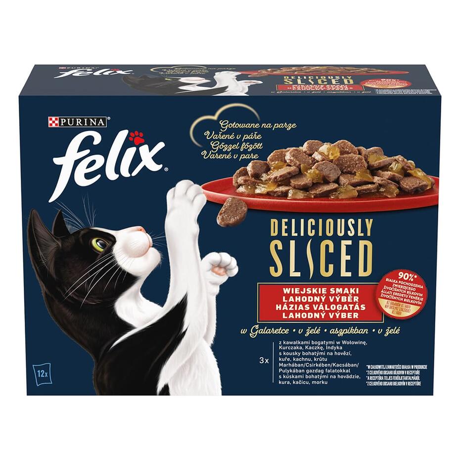 FELIX Deliciously sliced Multipack hovädzie/kura/kačica/morka v želé 12x80g