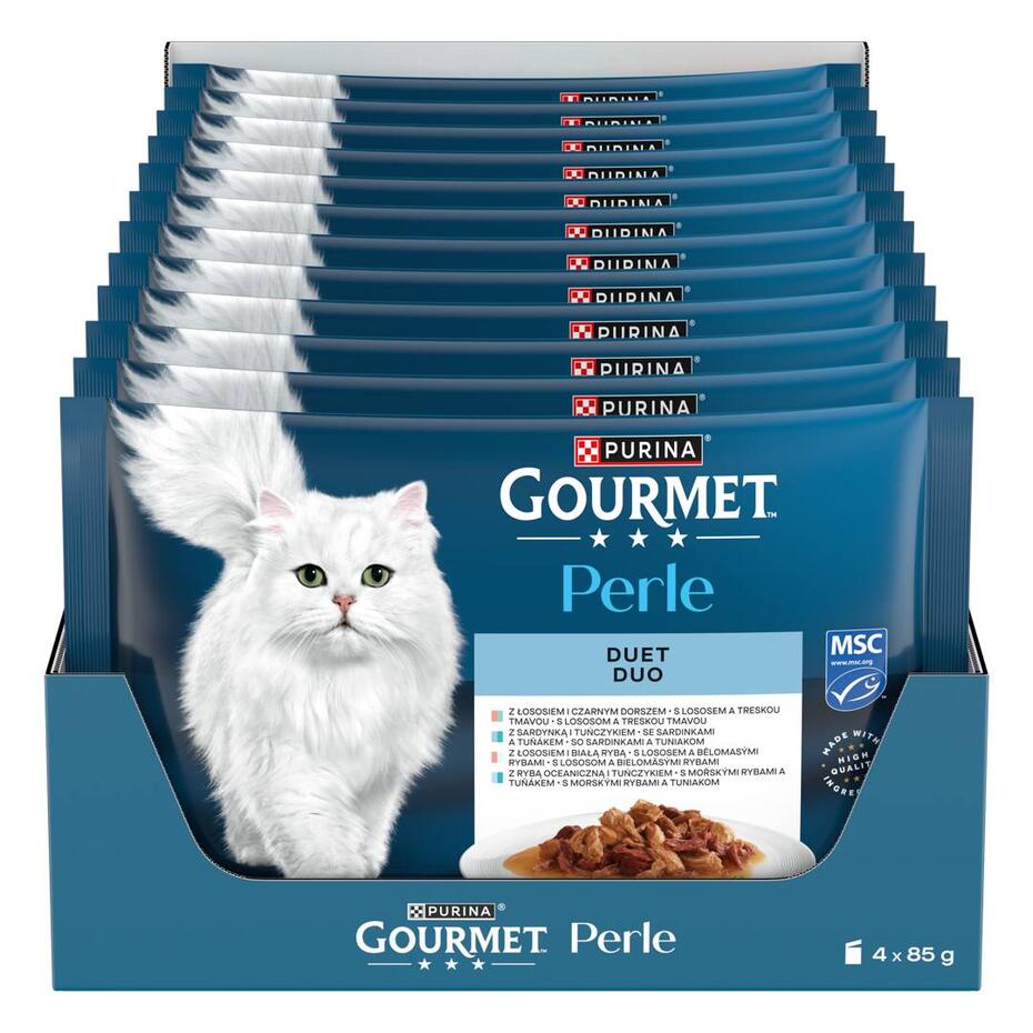 Gourmet Perle DUO kapsičky pre mačky losos a treska, morské ryby a tuniak, losos a bielomäsé ryby, sardinky a tuniak