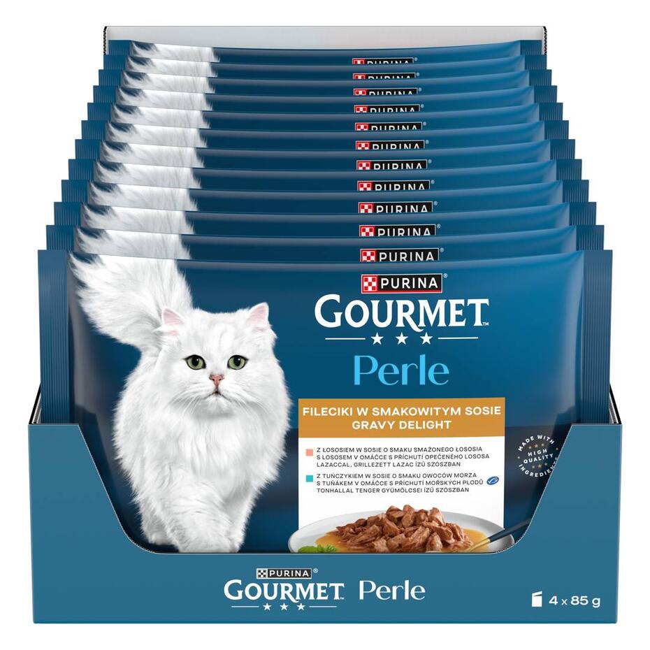 Gourmet Perle Gravy Delight kapsičky pre mačky losos, tuniak v omáčke