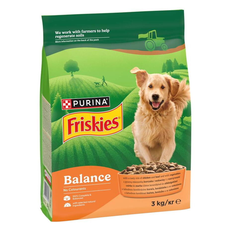 Friskies® Balance s lahodnou kombináciou kuraťa, hovädzieho a so zeleninou