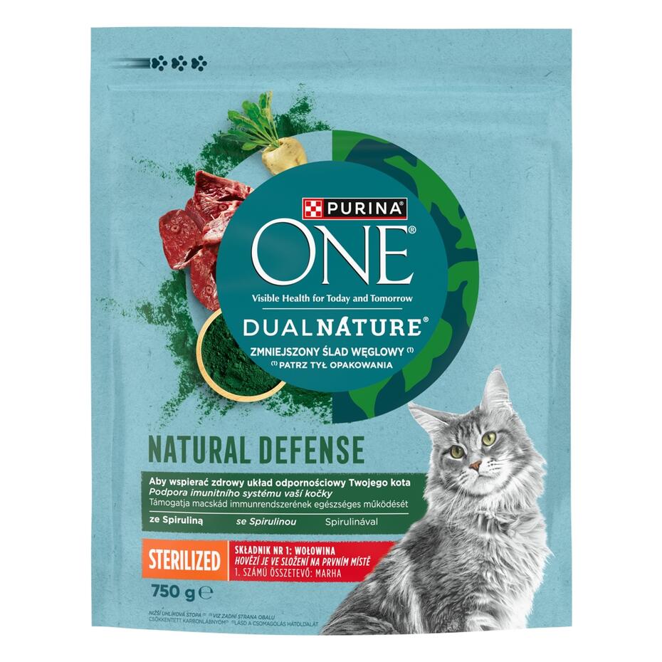 Purina ONE Dual Nature Sterilised granuly pre mačky spirulina, hovädzie