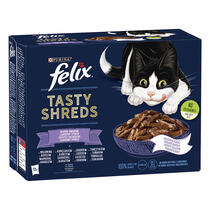 FELIX Tasty Shreds Multipack hovädzie/kura/losos/tuniak v šťave 12x80g