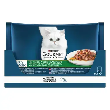 GOURMET PERLE Multipack mini filetky teľacie so zeleninou/zverina so zeleninou/hovädzie s mrkvou/pstruh so špenatom v šťave