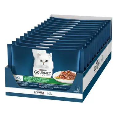GOURMET PERLE Multipack mini filetky teľacie so zeleninou/zverina so zeleninou/hovädzie s mrkvou/pstruh so špenatom v šťave