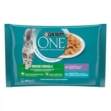 PURINA ONE Multipack Indoor mini filetky s tuniakom a zelenými fazuľkami / s teľacím a mrkvou v šťave