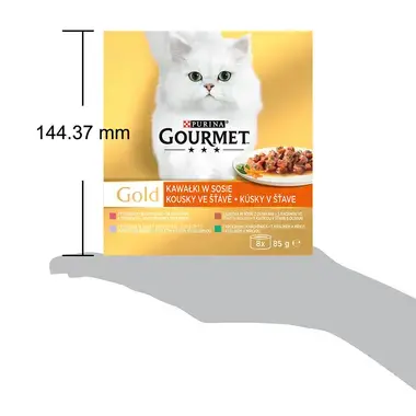 GOURMET GOLD Multipack kačica s olivami/teľacim so zeleninou/pstruh so zeleninou/králik s mrkvou v šťave