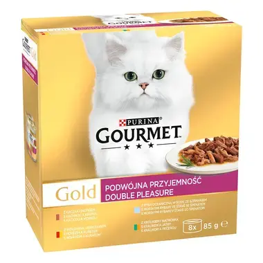 GOURMET GOLD Multipack hovädzie s kuraťom/králik s pečeňou/morské ryby so špenatom/kačica s morkou