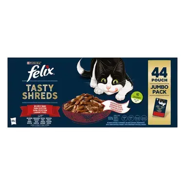 FELIX Tasty Shreds Multipack s kuraťom/hovädzím/kačicou/morkou v šťave 44x80g