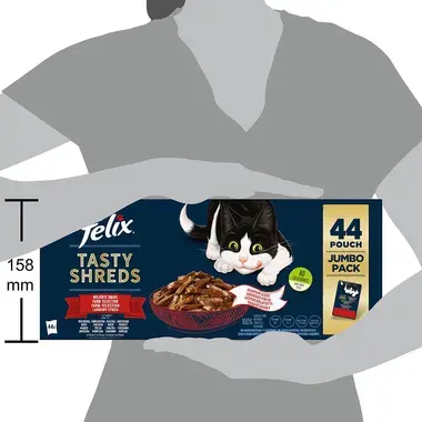 FELIX Tasty Shreds Multipack s kuraťom/hovädzím/kačicou/morkou v šťave 44x80g