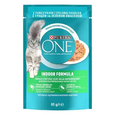 PURINA ONE Indoor mini filetky s tuniakom a zelenými fazuľkami v šťave