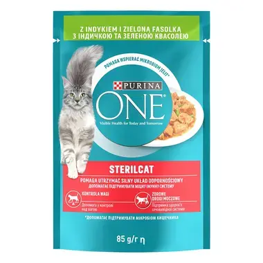 PURINA ONE Sterilcat mini filetky s morkou a zelenými fazuľkami v šťave