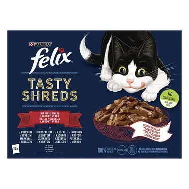 FELIX Tasty Shreds Multipack hovädzie/kura/kačica/morka v šťave 12x80g