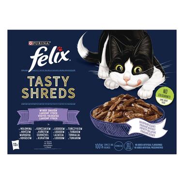 FELIX Tasty Shreds Multipack hovädzie/kura/losos/tuniak v šťave 12x80g