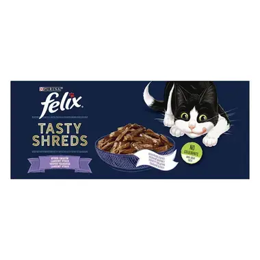 FELIX Tasty Shreds Multipack hovädzie/kura/losos/tuniak v šťave 12x80g