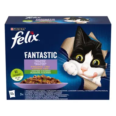 FELIX Fantastic Multipack hovädzie s mrkvou/ kura s rajčinami/ losos s cuketou/ pstruh so zel. fazuľ. v želé 12x85g