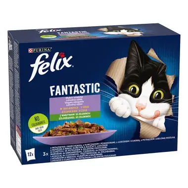 FELIX Fantastic Multipack hovädzie s mrkvou/ kura s rajčinami/ losos s cuketou/ pstruh so zel. fazuľ. v želé 12x85g