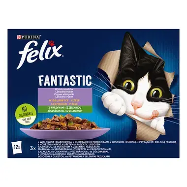 FELIX Fantastic Multipack hovädzie s mrkvou/ kura s rajčinami/ losos s cuketou/ pstruh so zel. fazuľ. v želé 12x85g