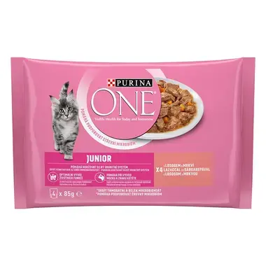 PURINA ONE Multipack JUNIOR mini filetky s lososom a mrkvou v šťave