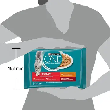 PURINA ONE Multipack Sterilcat mini filetky s kuracím a zelenými fazuľkami / s hovädzím a mrkvou v šťave
