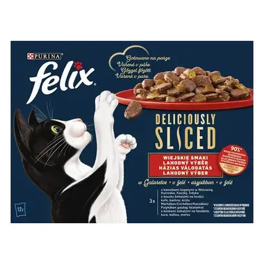 FELIX Deliciously sliced Multipack hovädzie/kura/kačica/morka v želé 12x80g