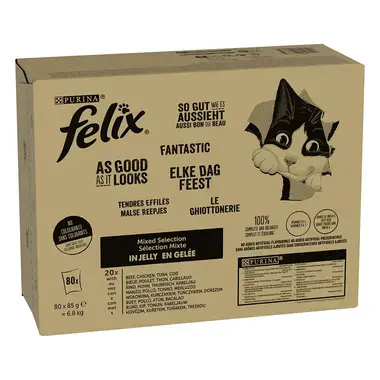 FELIX Fantastic Multipack hovädzie/ kura/ tuniak/ treska v želé 80x85g