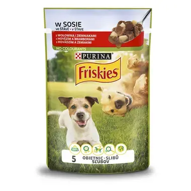 FRISKIES ADULT Dog s hovädzím a so zemiakmi v šťave