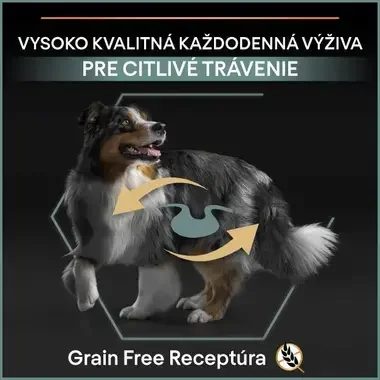 PRO PLAN MEDIUM & LARGE ADULT SENSITIVE DIGESTION Grain Free granule pre psov s morkou