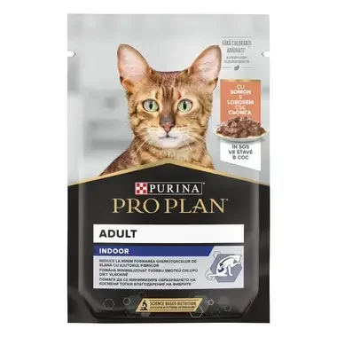 PRO PLAN CAT Indoor, mokré krmivo pre mačky s lososom