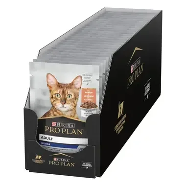 PRO PLAN CAT Indoor, mokré krmivo pre mačky s lososom