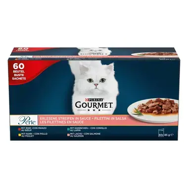 GOURMET PERLE Multipack Mini filetky s hovädzím/kuraťom/králikom/lososom v šťave