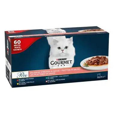 GOURMET PERLE Multipack Mini filetky s hovädzím/kuraťom/králikom/lososom v šťave