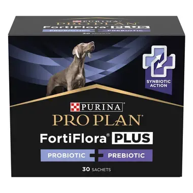 PURINA® PRO PLAN® FortiFlora® PLUS kombinácia probiotík a prebiotík pre psov